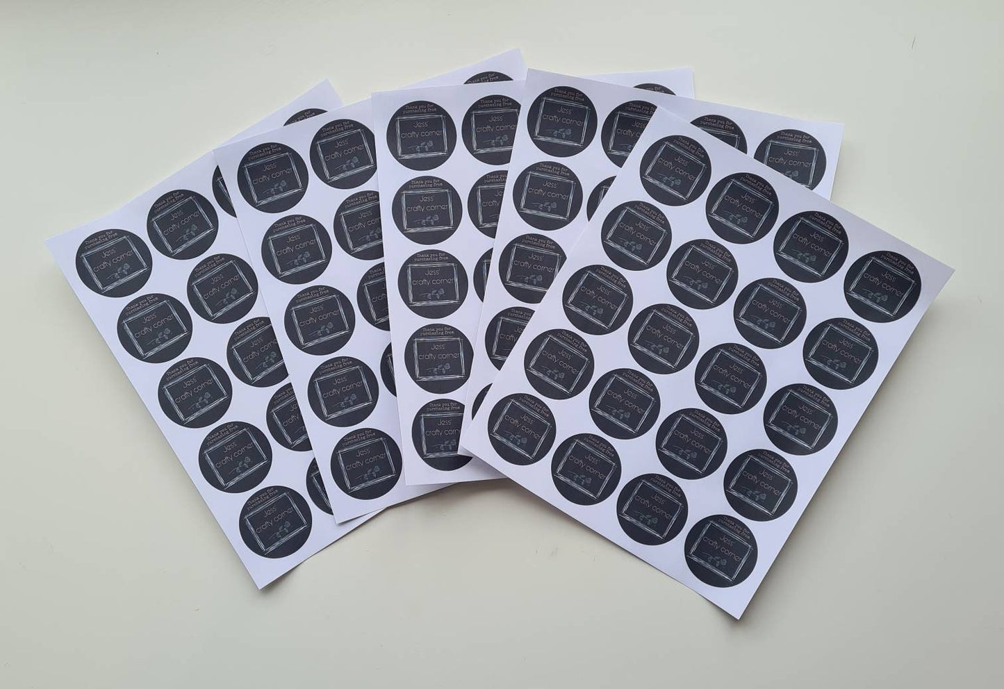 Matte Personalised logo stickers, own logo, small business tools, 20 per sheet,