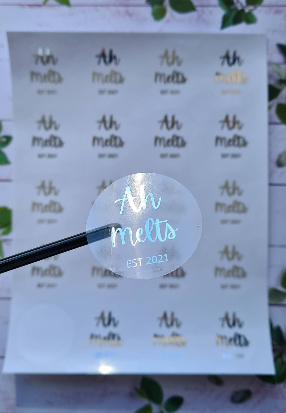 Transparent metallic Personalised logo stickers, foil stickers, own logo, see through, translucent stickers, clear stickers, small business