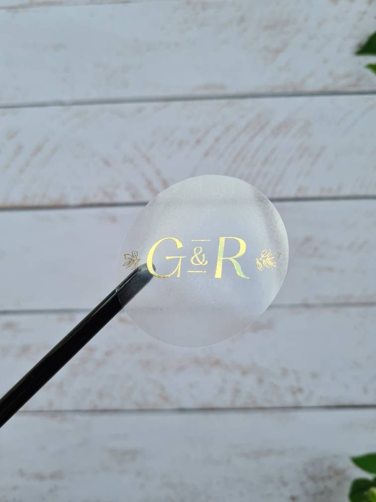 Transparent metallic initial stickers, foil stickers, see through, translucent, clear stickers, favours, wedding invites, stationery