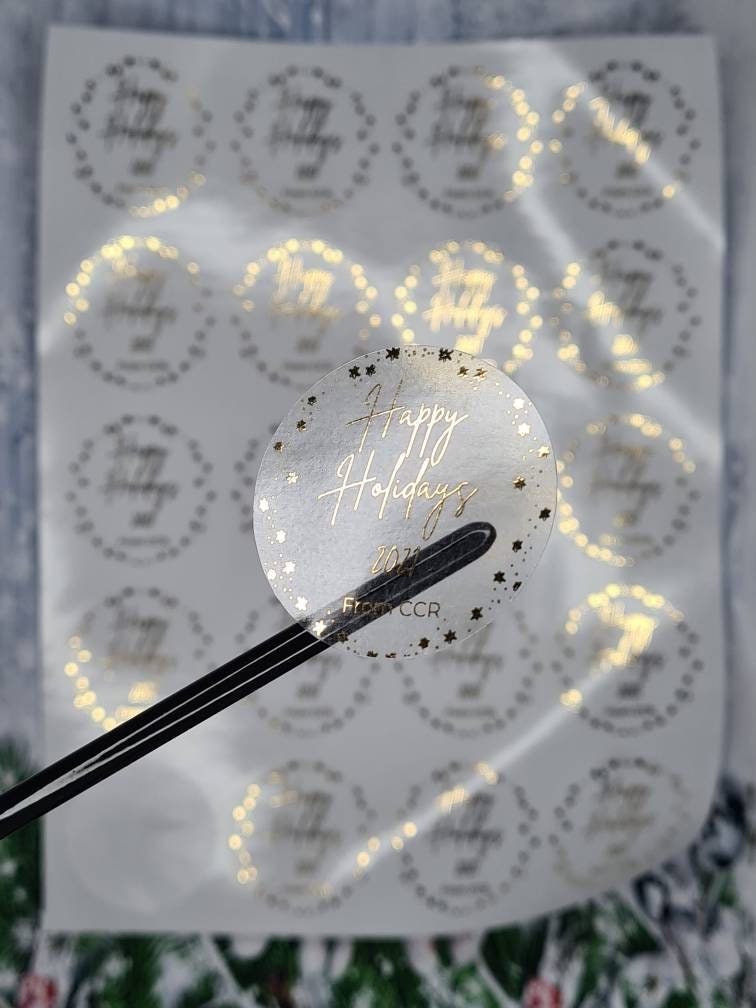 Personalised Christmas stickers, Transparent metallic personalised stickers, foil stickers, see through, translucent stickers, clear sticker