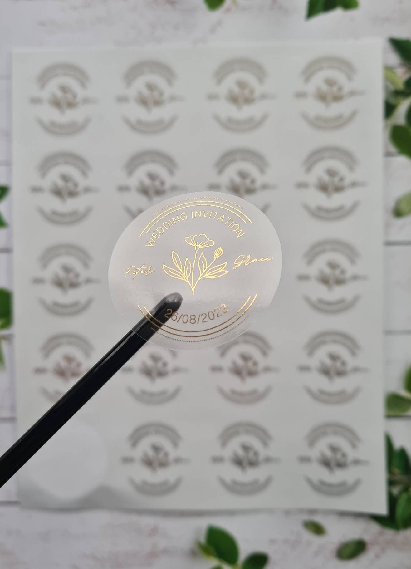Transparent metallic save the date stickers, foil stickers, see through, translucent stickers, clear stickers, favours, wedding invites