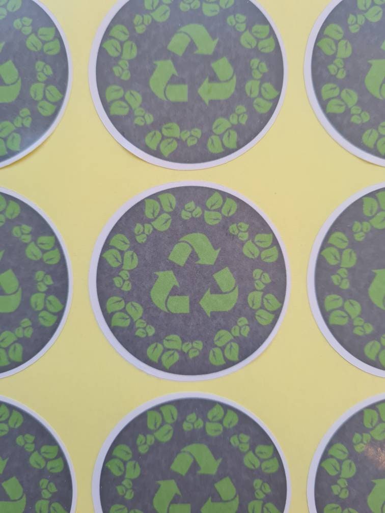 Glossy recycle stickers, recycle me, small business tools, small business stickers, handmade stickers, packaging supplies, work from home