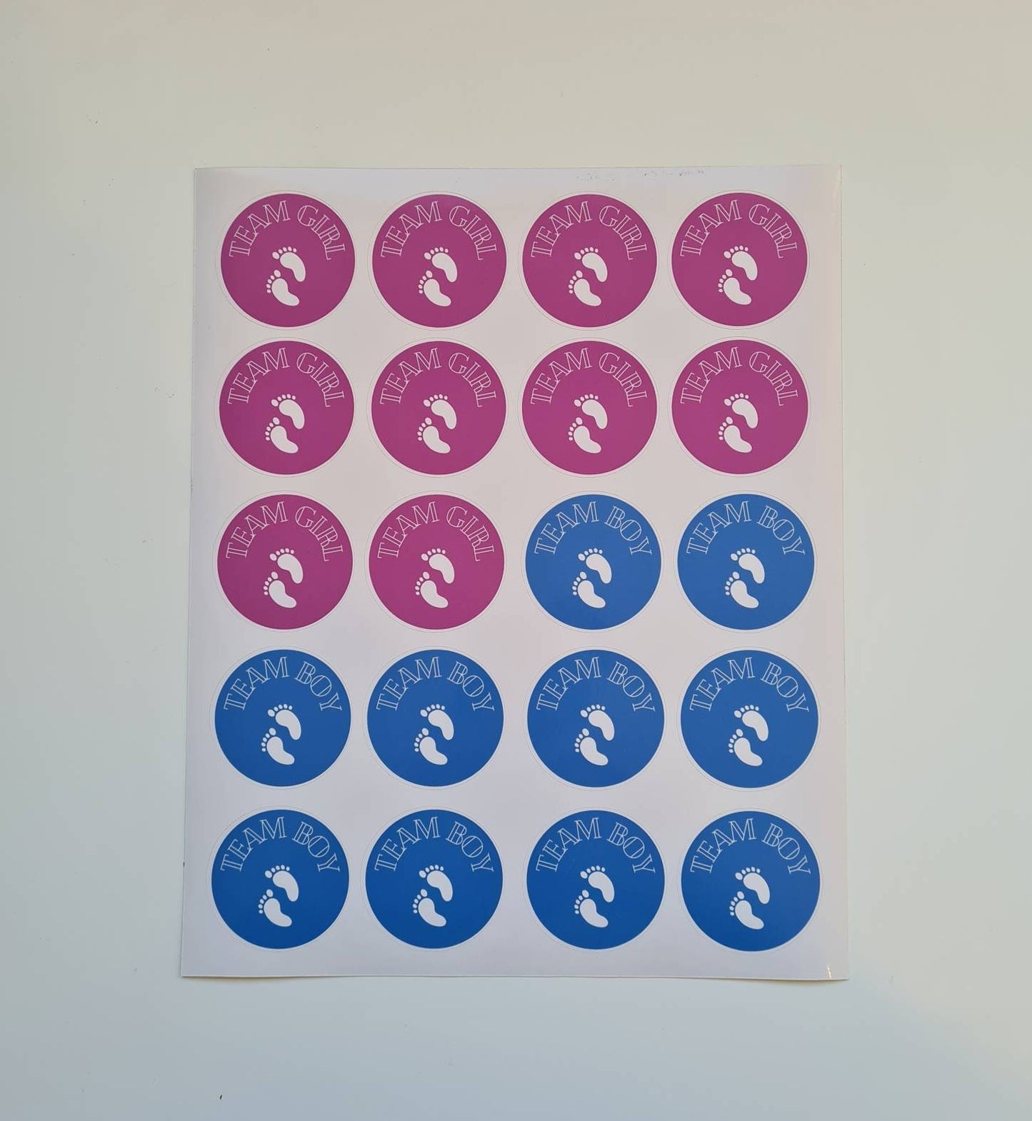 Glossy team girl team boy stickers, 20 per sheet, gender reveal, gender reveal ideas, baby girl, baby boy, party stickers, baby stickers