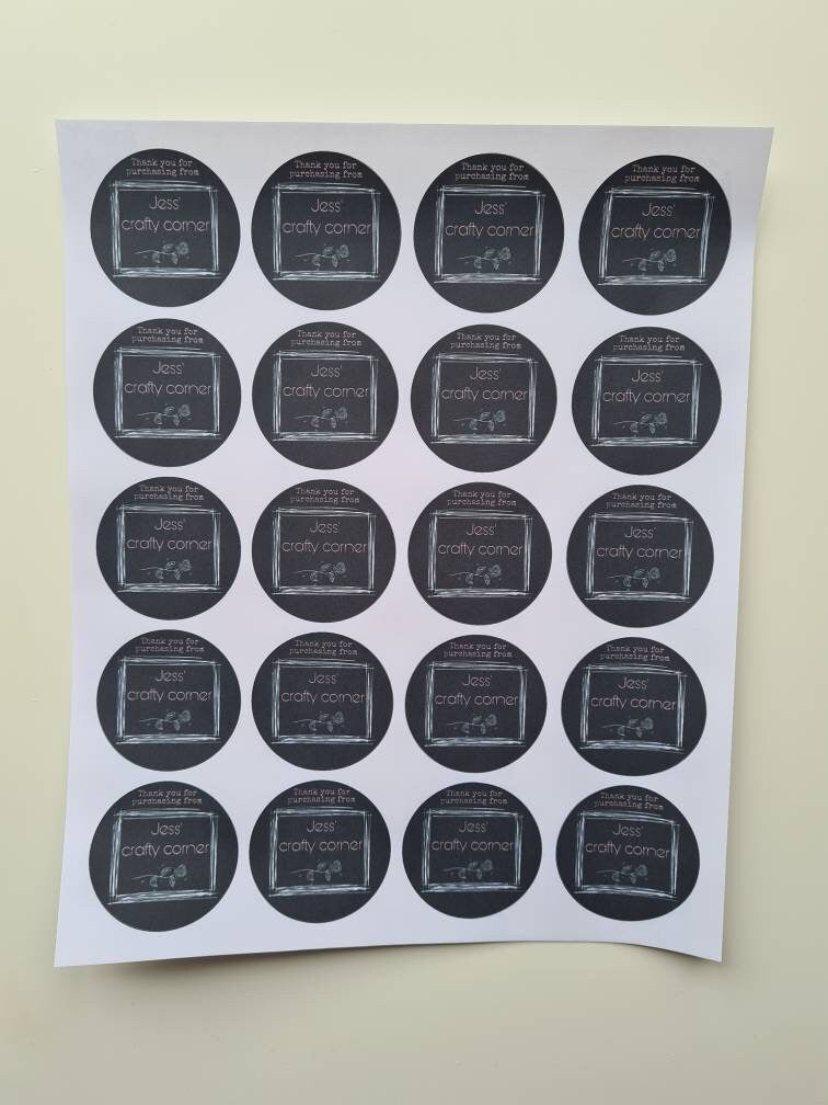 Matte Personalised logo stickers, own logo, small business tools, 20 per sheet,