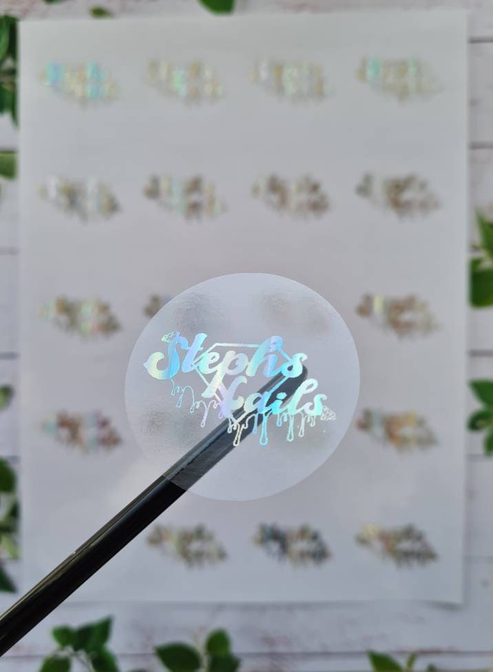 Transparent metallic Personalised logo stickers, foil stickers, own logo, see through, translucent stickers, clear stickers, small business
