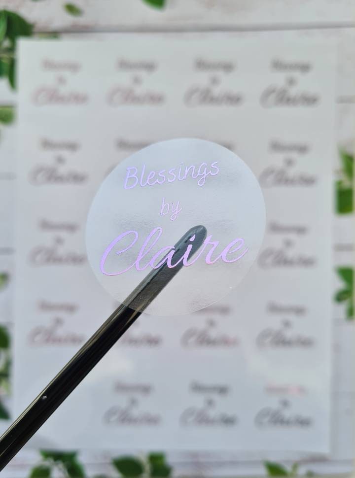 Transparent metallic Personalised logo stickers, foil stickers, own logo, see through, translucent stickers, clear stickers, small business