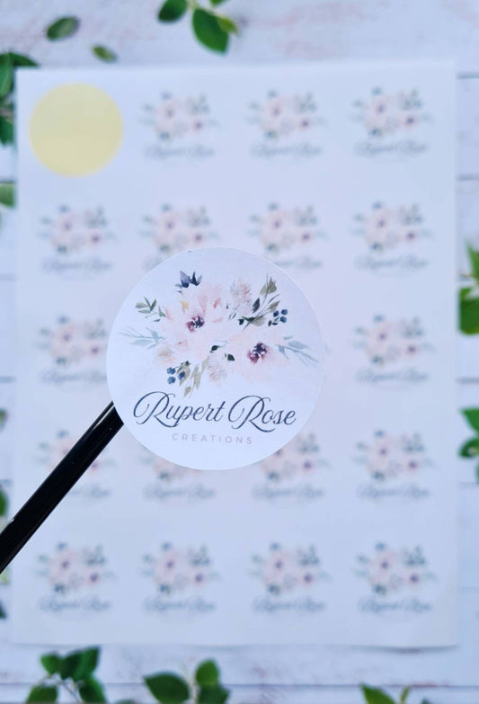 Matte Personalised logo stickers, own logo, small business tools, 20 per sheet,