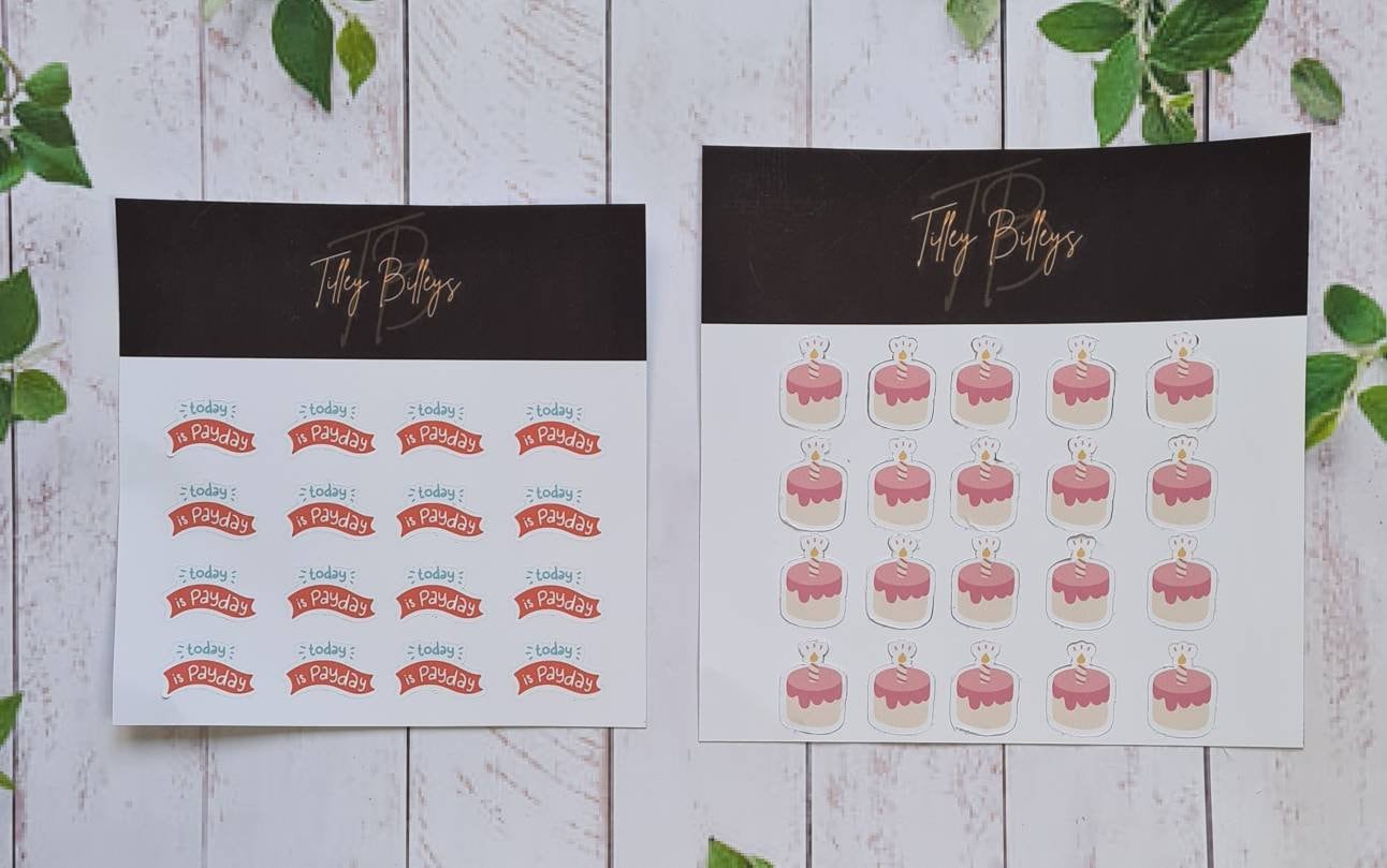 Birthday planner stickers, payday planner stickers, functional icon stickers, bullet journal, journal stickers, journal supplies,